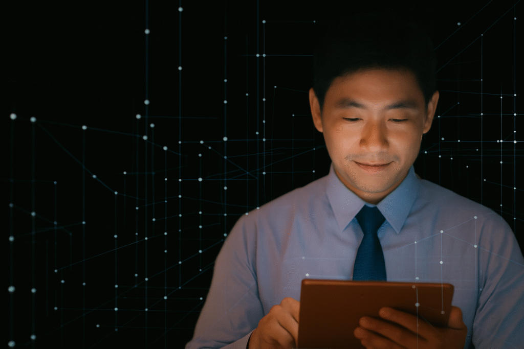 Metanalysis client reviewing his latest company data report