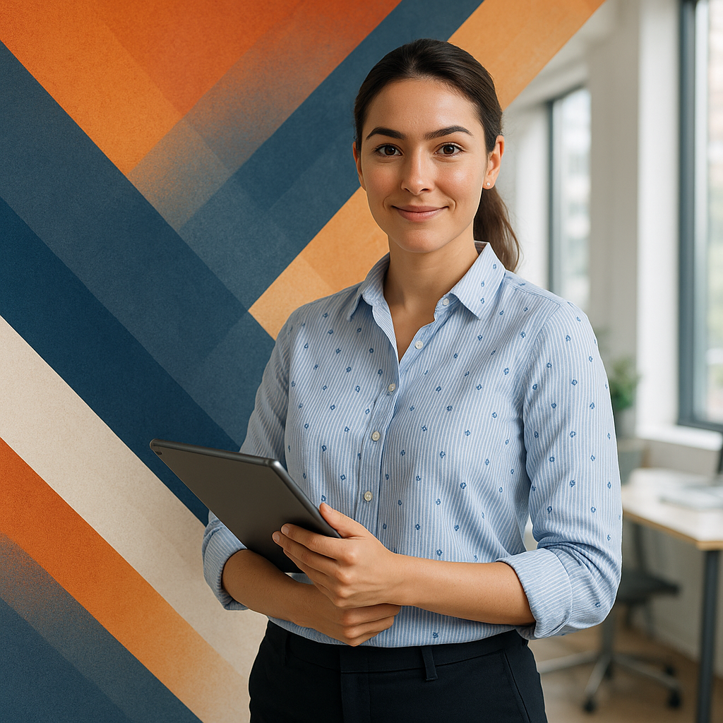 Metanalysis consultant smiling and holding a tablet