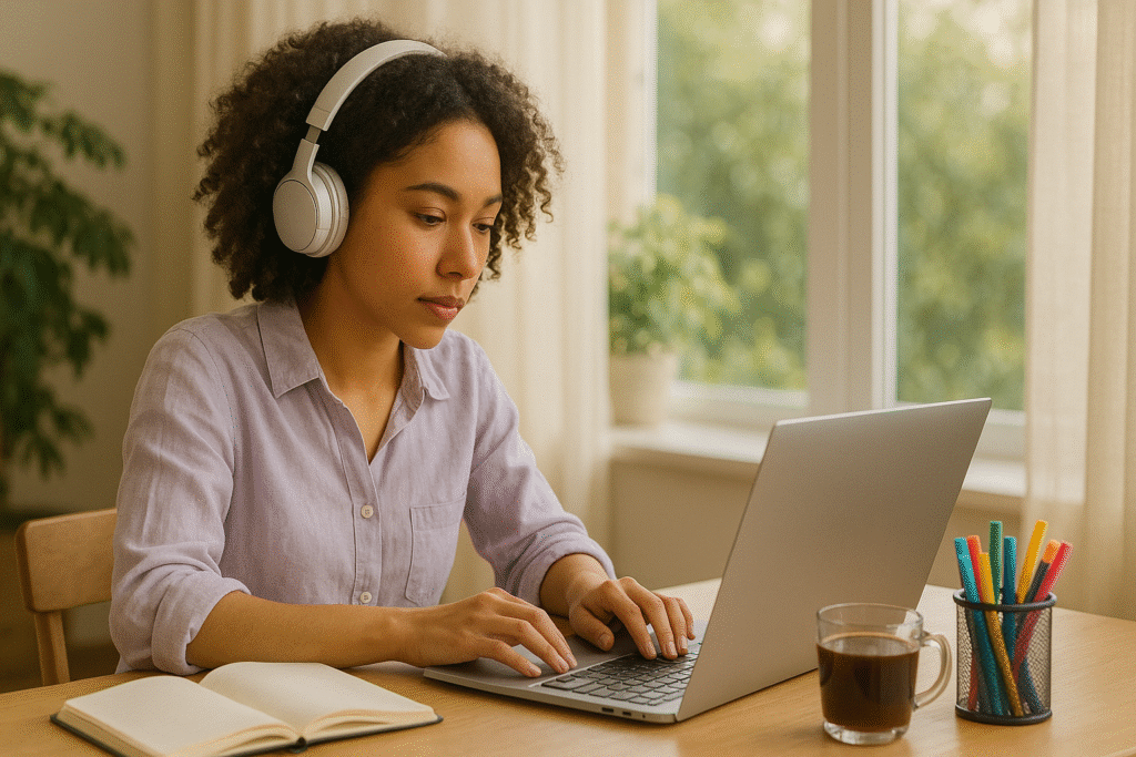 Metanalysis employee with hearing aids working